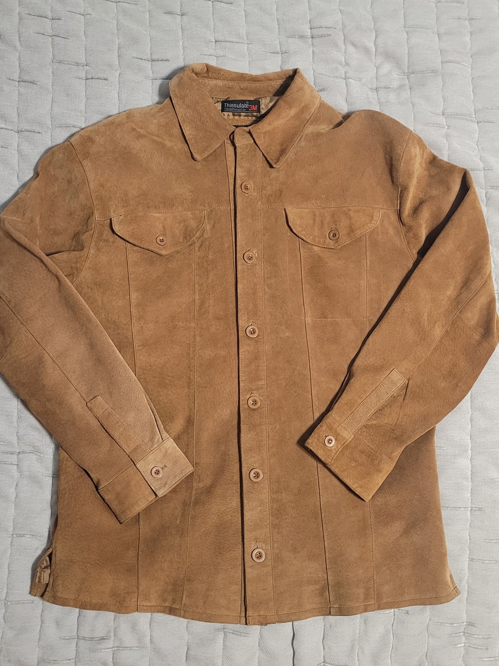 3M Thinsulate Brown Suede Button-Up Shirt Jacket - Men S